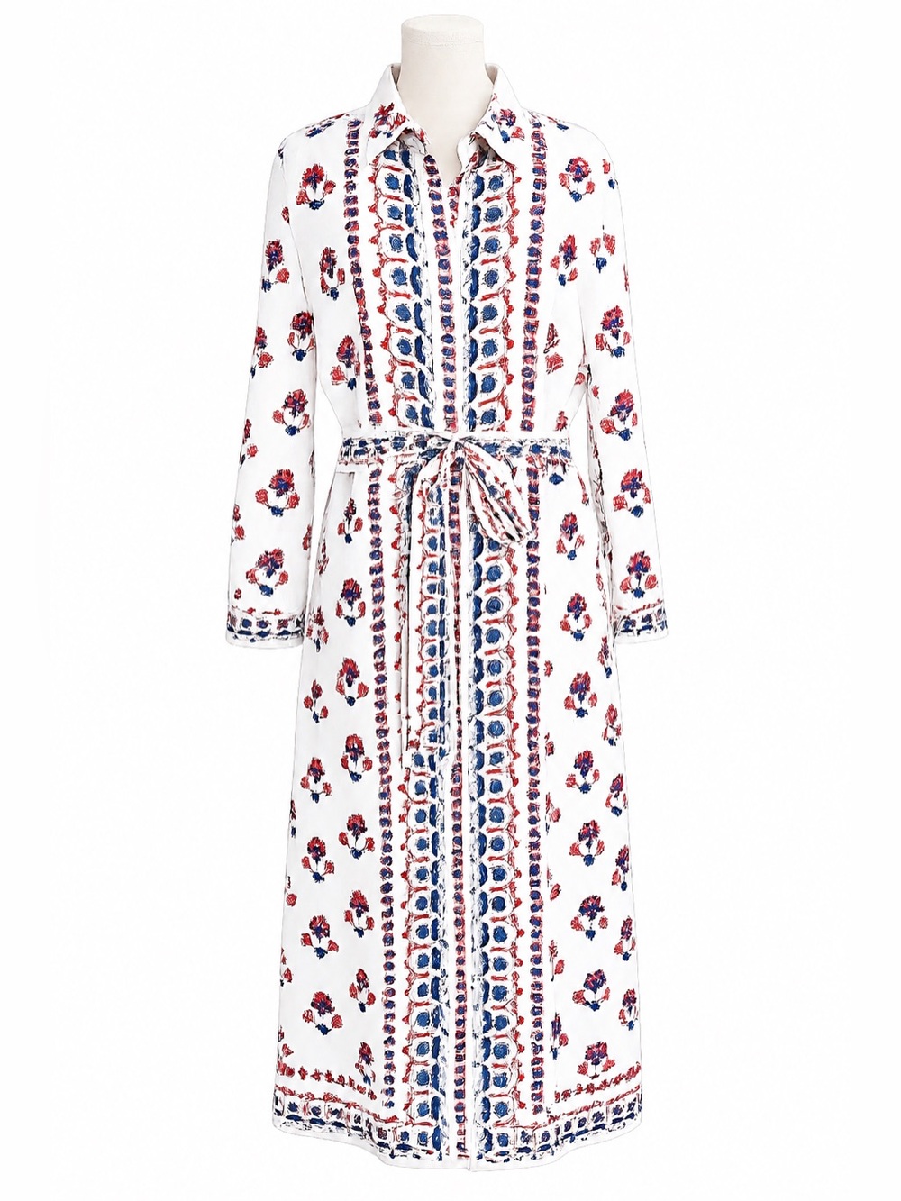 Magaschoni White Maxi Shirt Dress with Red and Blue size S/p